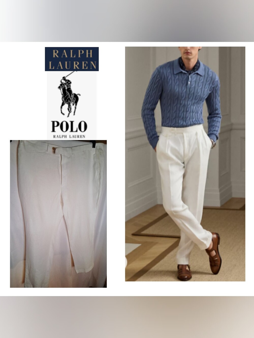 Ralph Lauren Polo White Linen Divelle Flat Front Pant. Sz. 48x32. NWTs. Org $398